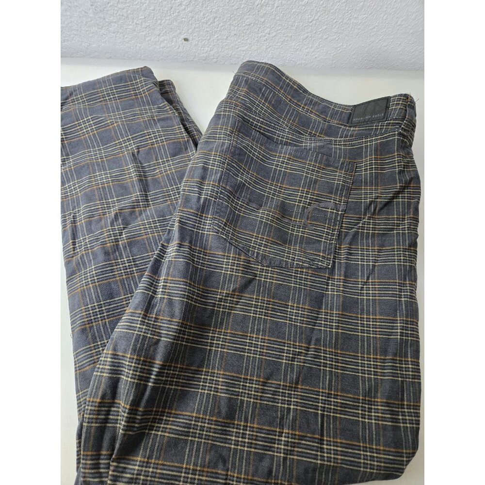 American Eagle Super Hi-Rise Jegging Womens 24 Plaid Pants Blue Stretch Skinny